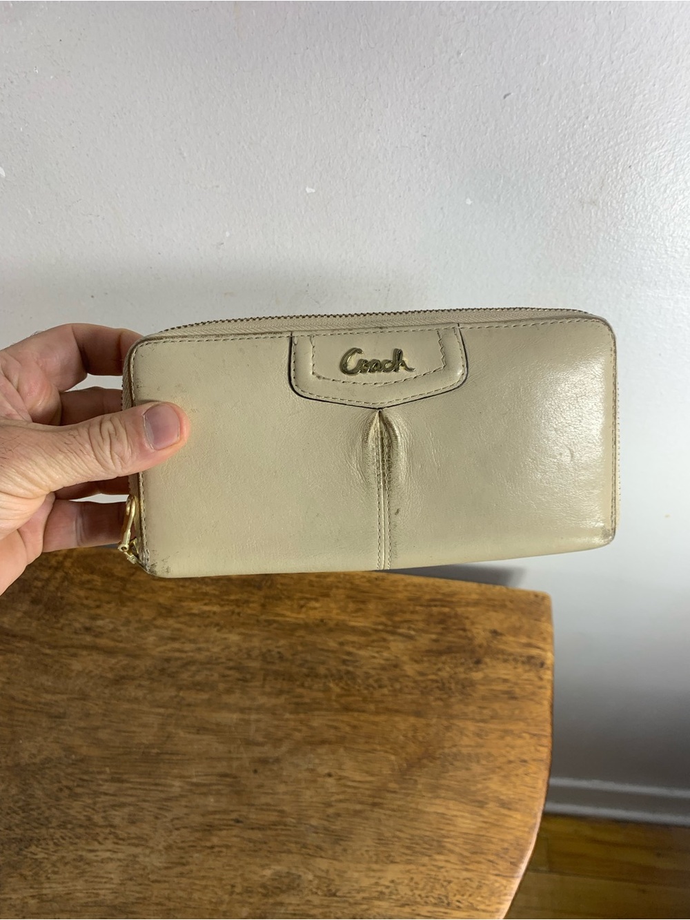 Coach cream Ivory leather zip around wallet wristlet organiser